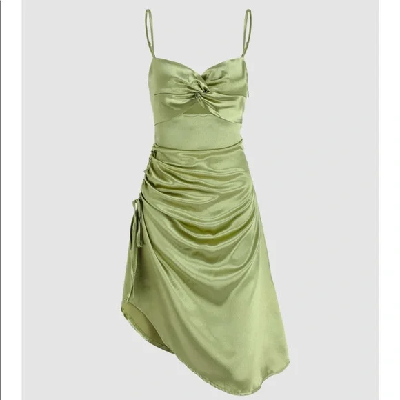 sage green cami dress Asos Edition Satin Cami Maxi Dress With Drape Detail In Sage Green main image 0
